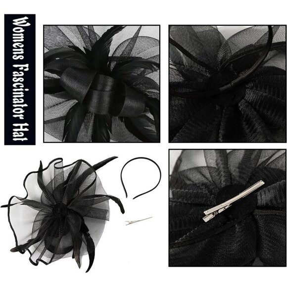 Women\'s Vintage Linen Feather Fascinator Hat for Wedding Derby Party main image 7